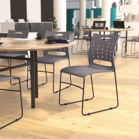 Flash Furniture RUT-2-GY-BK-GG HERCULES Series 881 lb. Capacity Gray Sled Base Stack Chair with Air-Vent Back